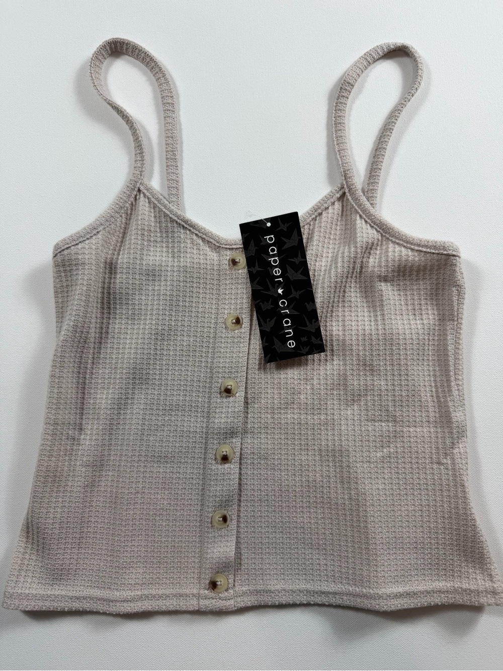 Paper Crane Cream Waffle-Knit Button Front Cropped Cami Button Front Coastal S